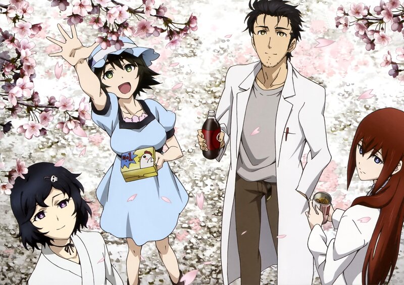 anime characters under cherry blossoms