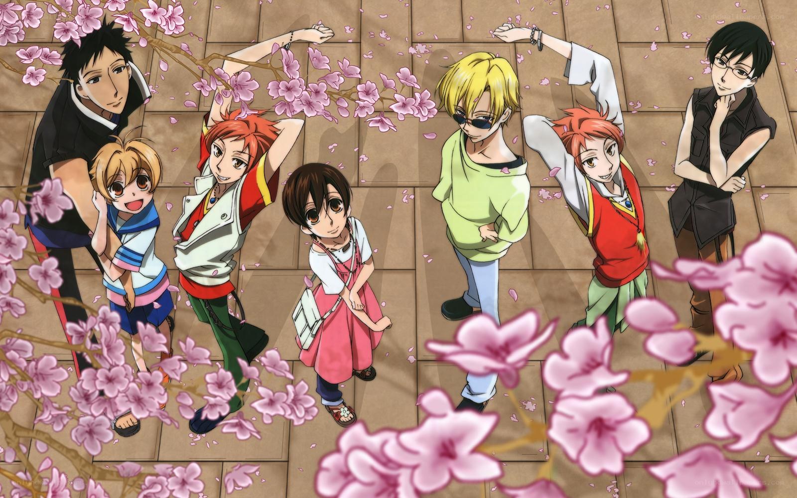 anime characters under cherry blossoms