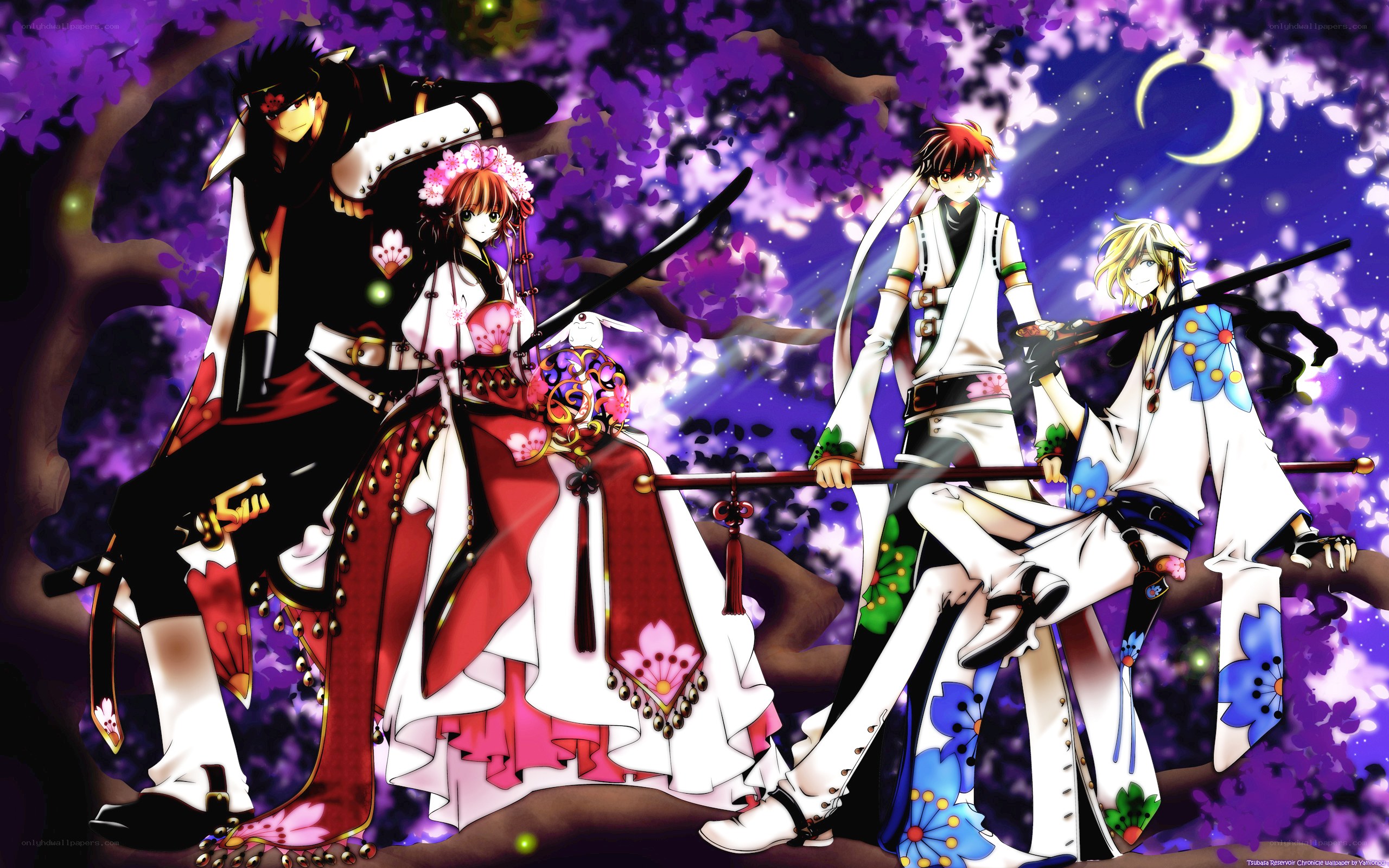 anime characters under cherry blossoms