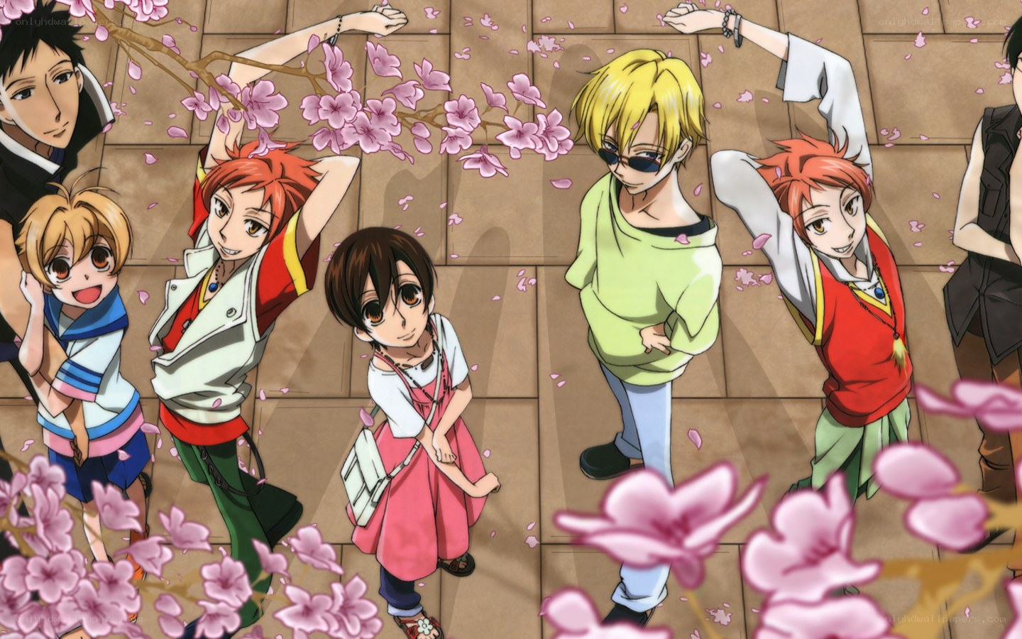 anime characters under cherry blossoms