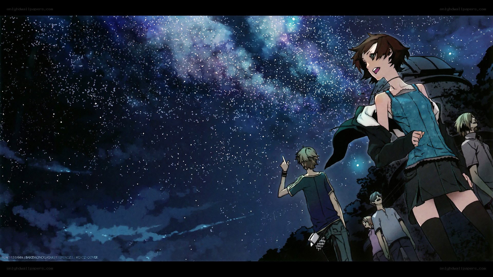 anime characters under starry sky