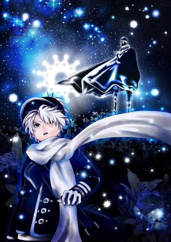 Anime characters under starry sky