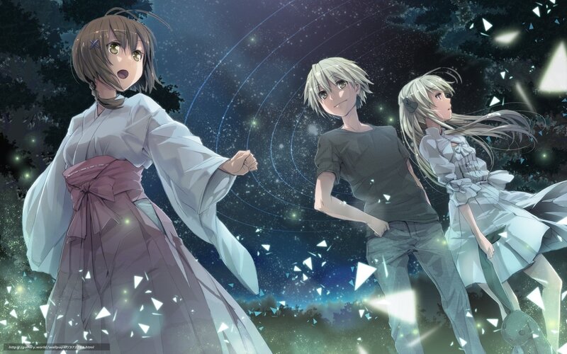 Anime characters under starry sky