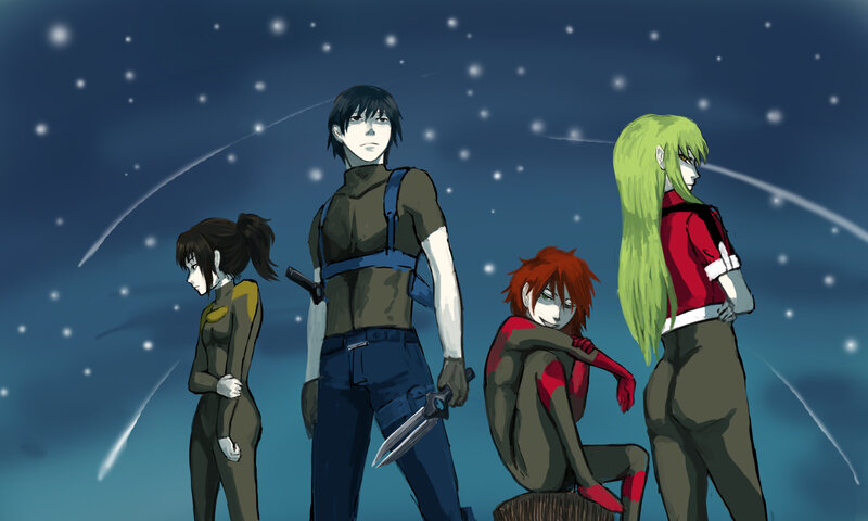 anime characters under stars