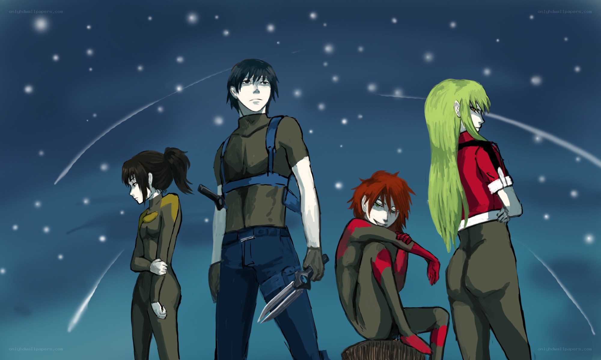 anime characters under stars