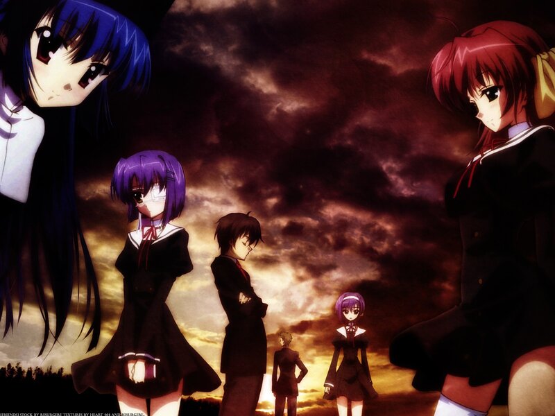 anime characters under stormy sky