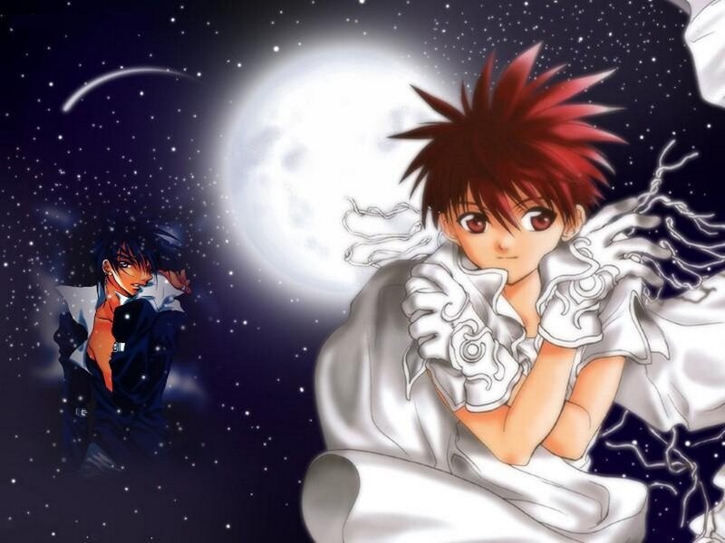 Anime characters under the moon