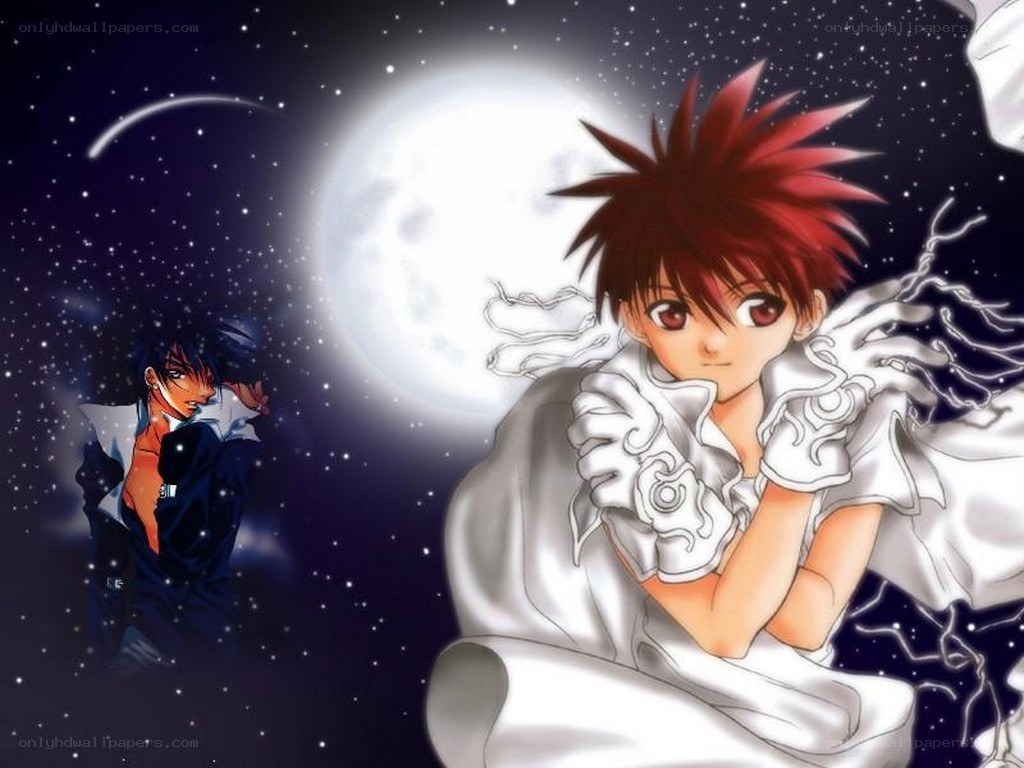 Anime characters under the moon