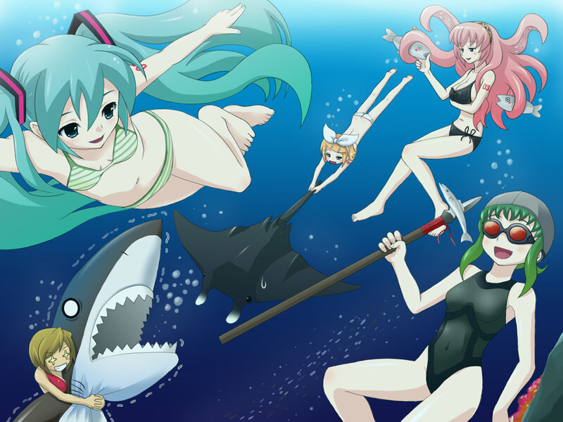 Anime Characters Underwater — Blue