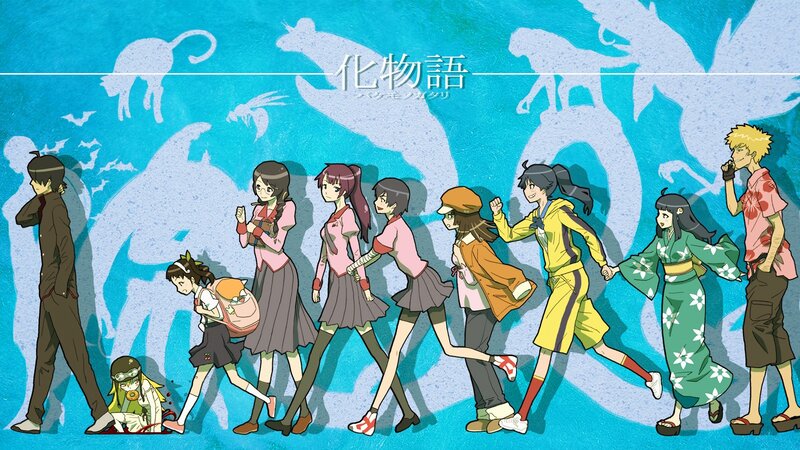 Anime Characters Walking — Blue, Dynamic, Silhouettes