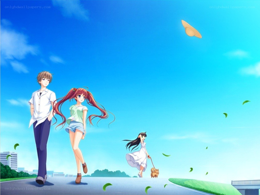 Anime characters walking on a sunny day