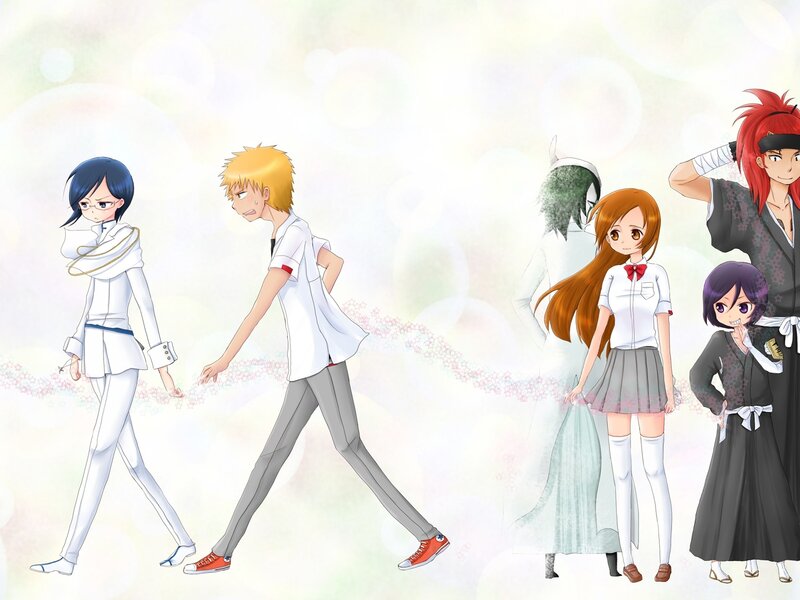 Anime Characters Walking — White, Serene