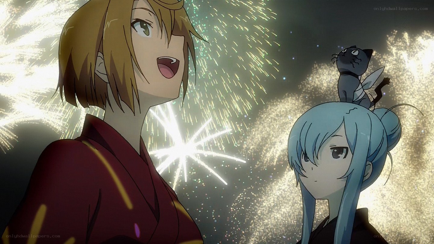 anime characters watching fireworks