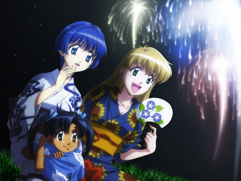 Anime characters watching fireworks