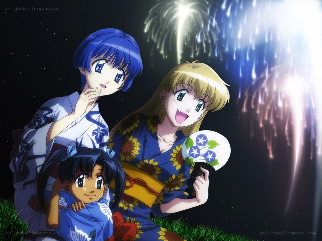 Anime characters watching fireworks