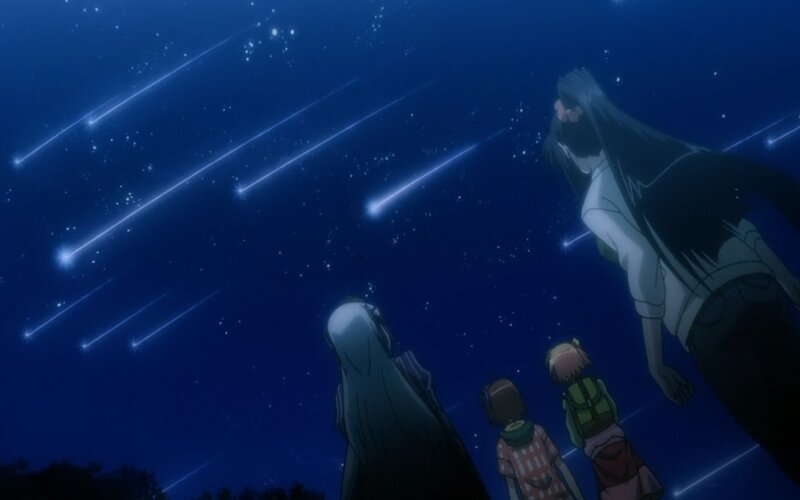 Anime Characters Watching Meteor Shower — Blue, Serene