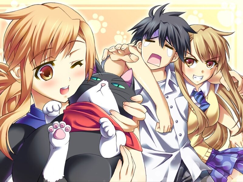 Anime characters with a cat