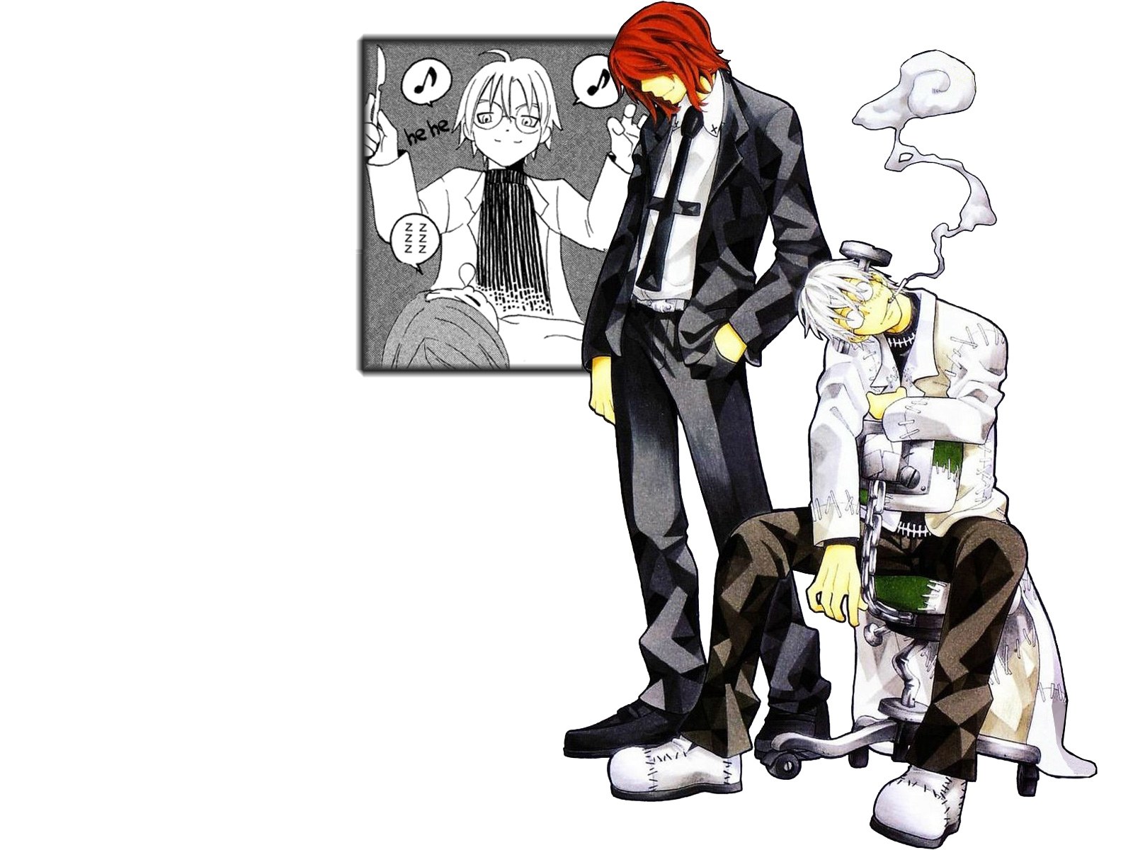 Anime characters with a comic panel