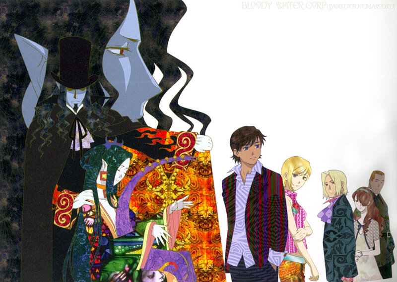 Anime characters with a dark figure