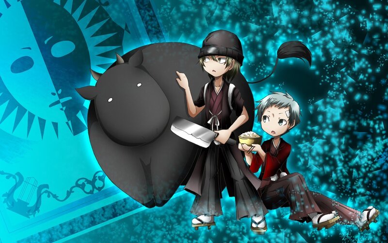 Anime characters with a large creature