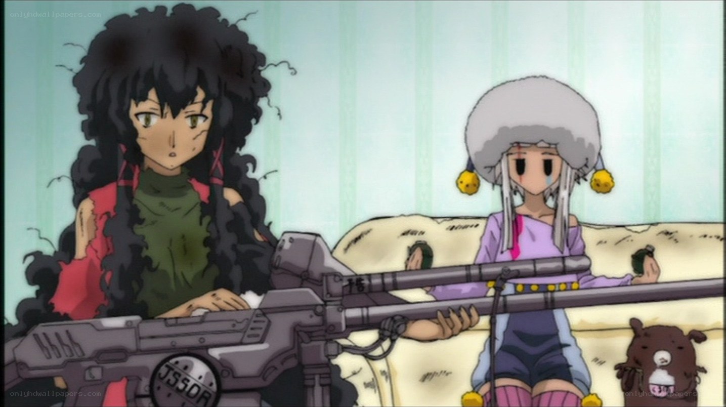 Anime characters with a large gun
