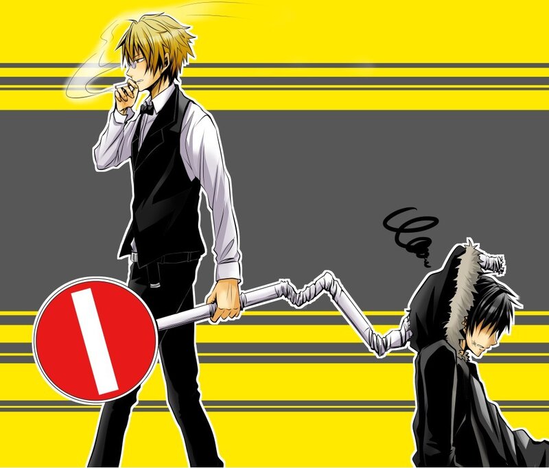 Anime characters with a stop sign