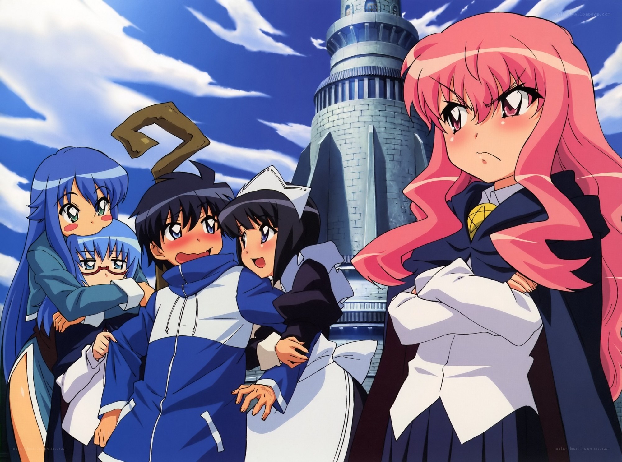 anime characters with a tower