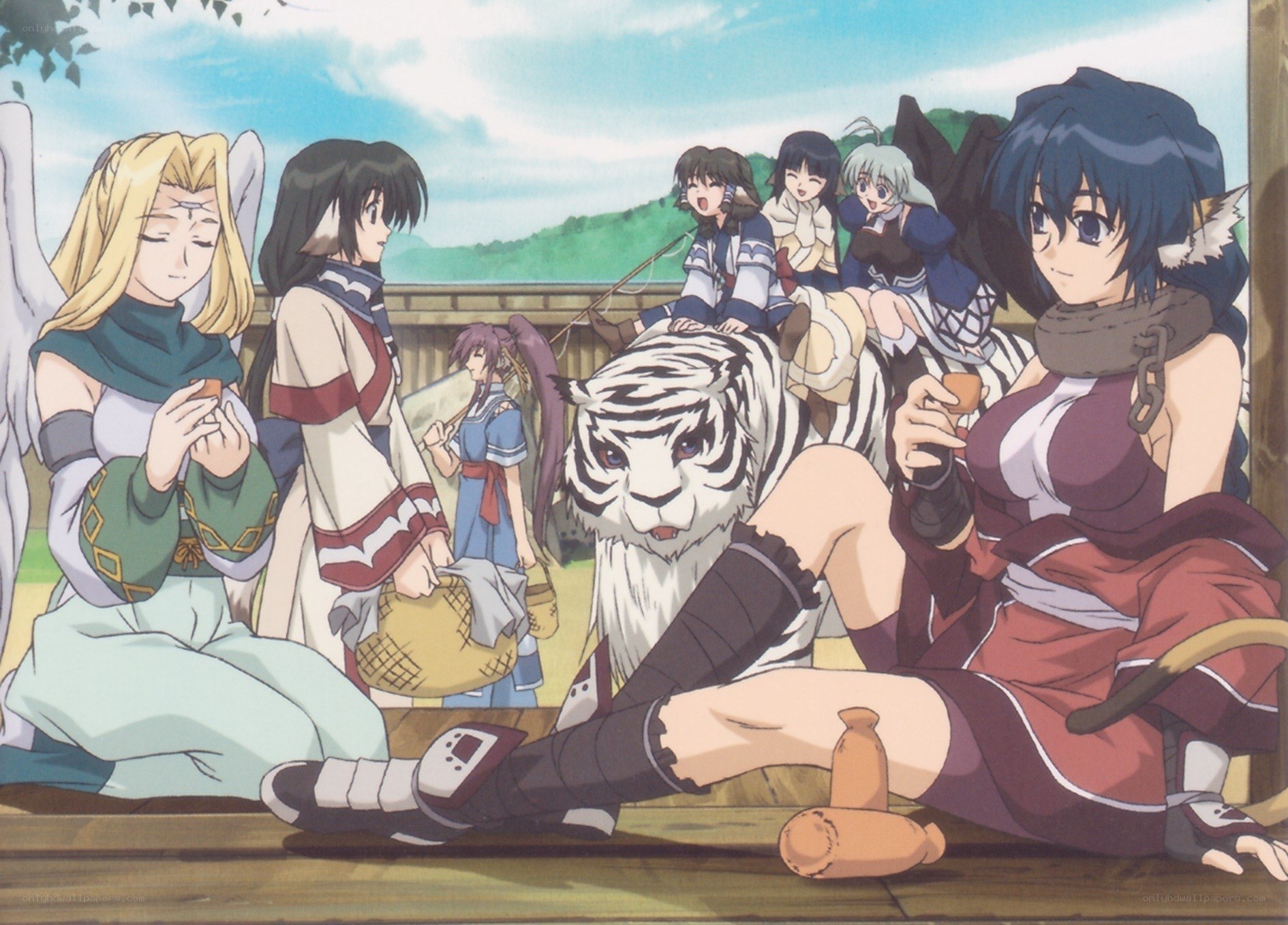 anime characters with a white tiger