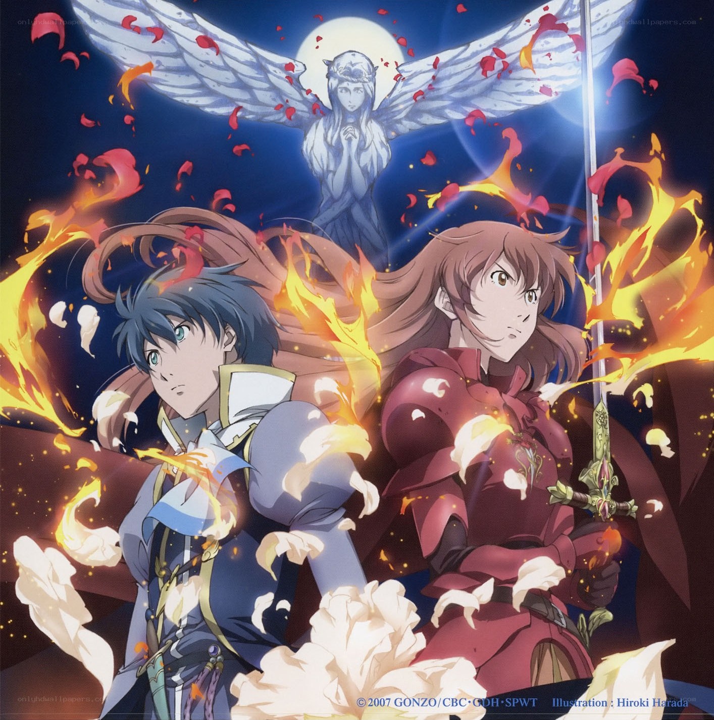 anime characters with angel and fire