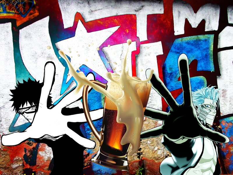 Anime characters with beer mug