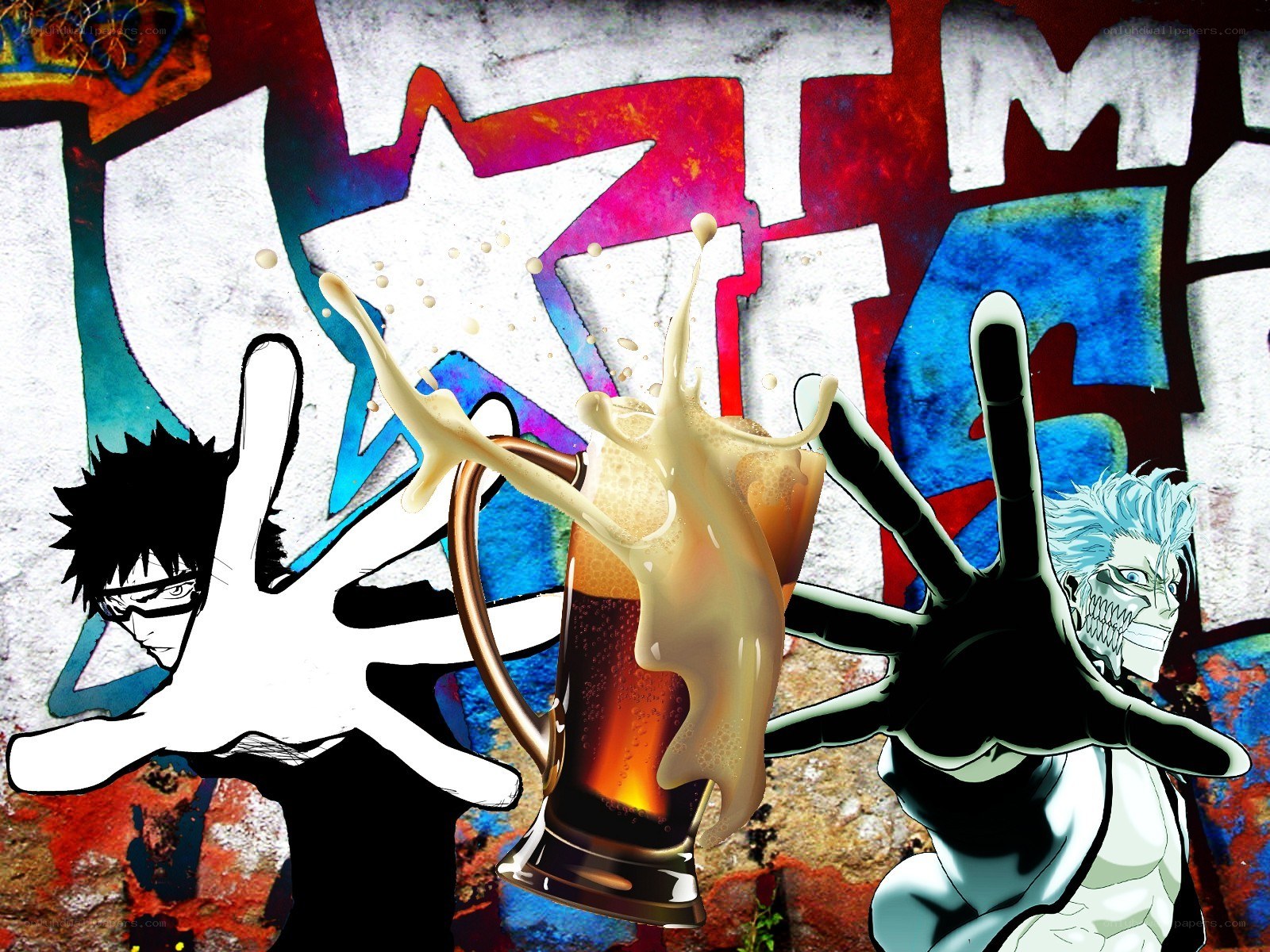 Anime characters with beer mug