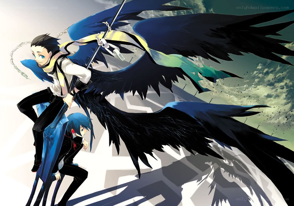 Anime characters with black wings