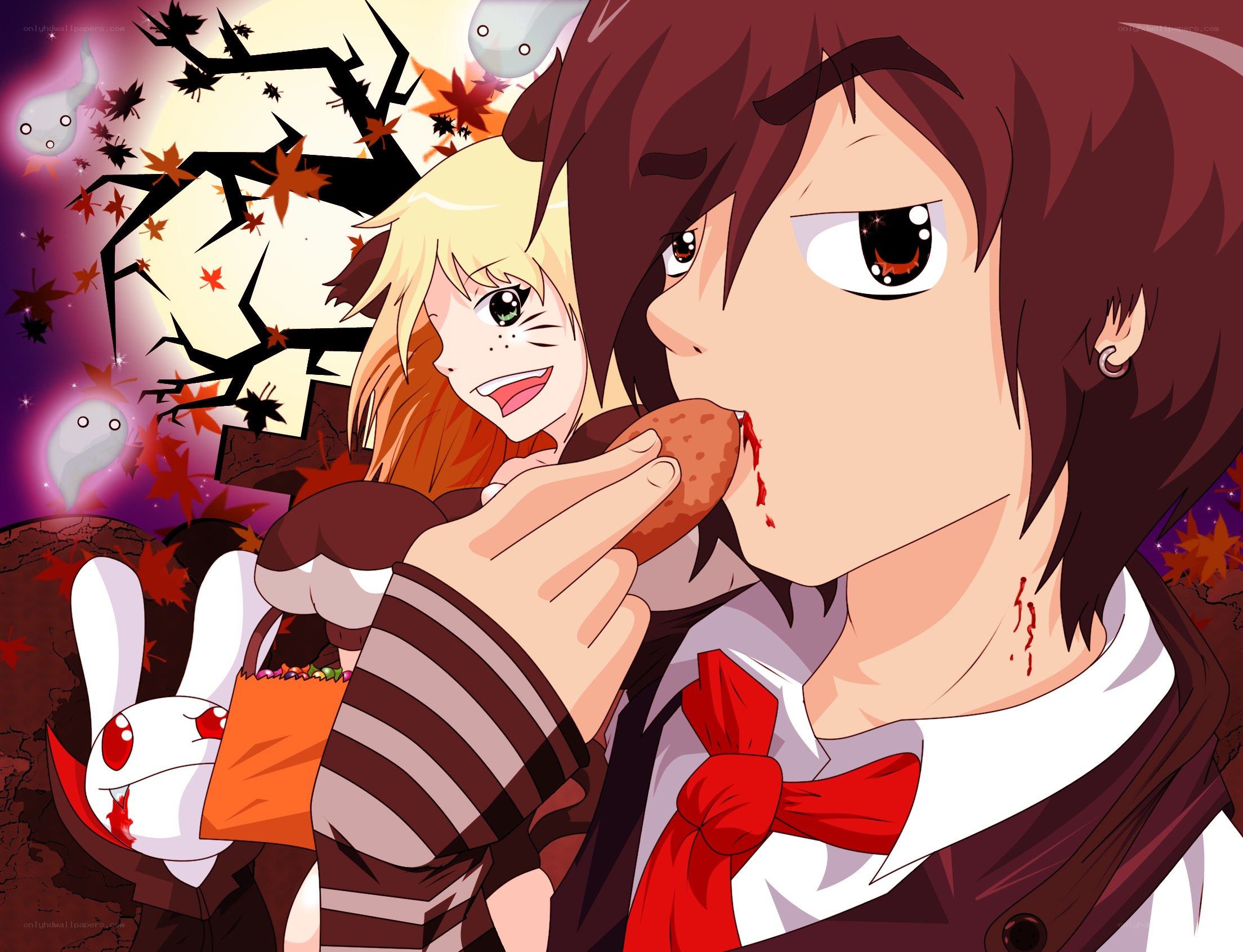 Anime characters with blood and ghosts