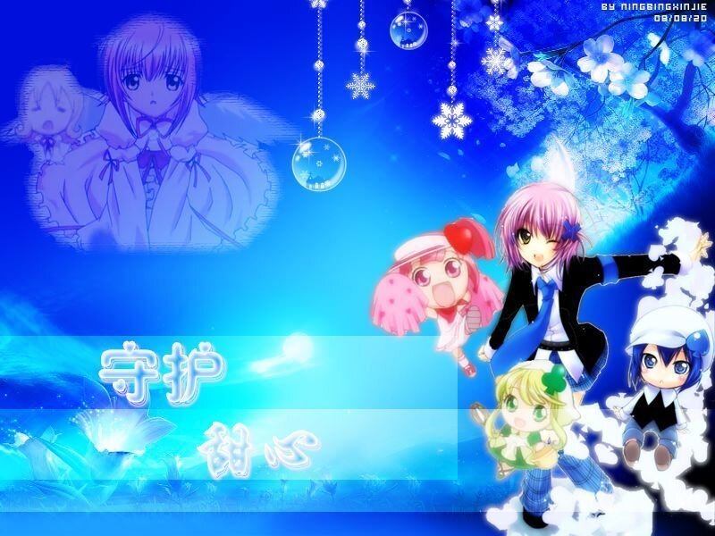 Anime characters with blue background