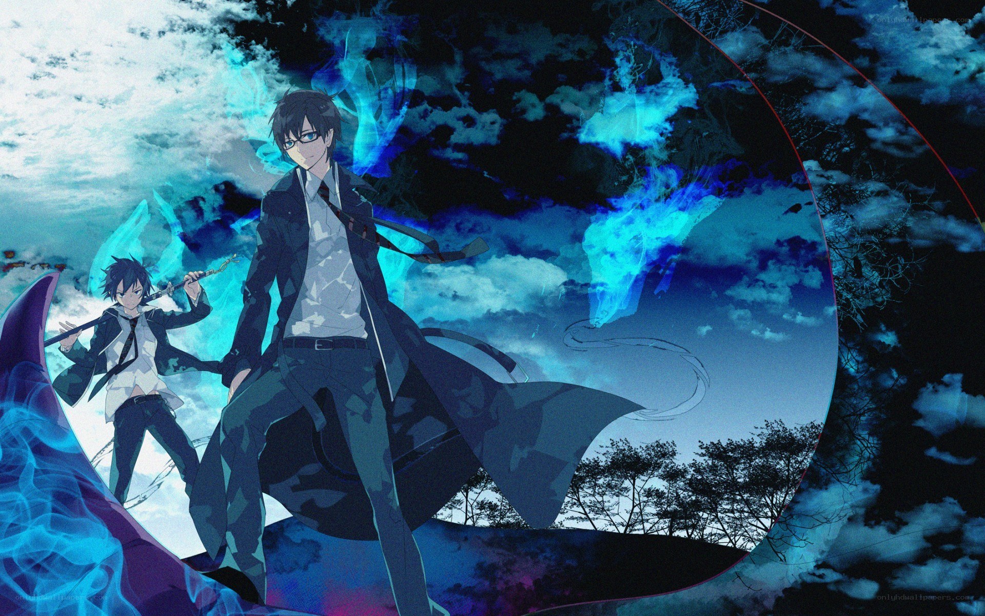 Anime characters with blue energy