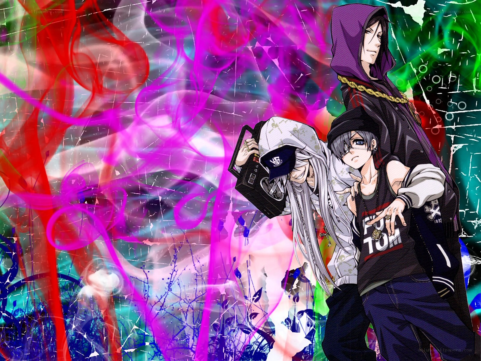 anime characters with boombox