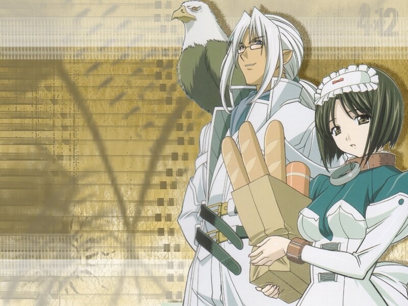 Anime characters with bread and eagle