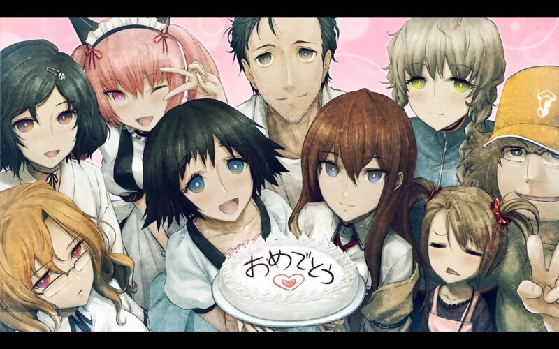 Anime Characters with Cake — Pink, Celebratory