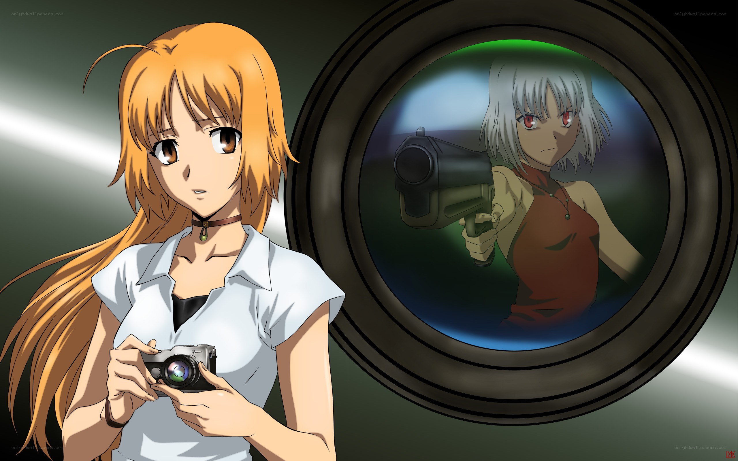 Anime characters with camera and gun