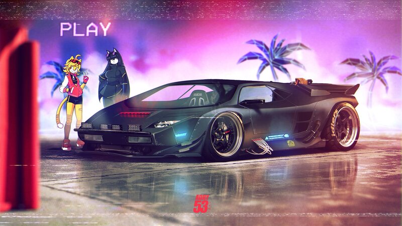 Anime Characters with Car — Purple