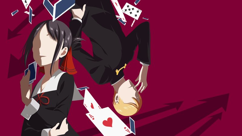Anime Characters with Cards — Red, Dramatic, Playing Cards