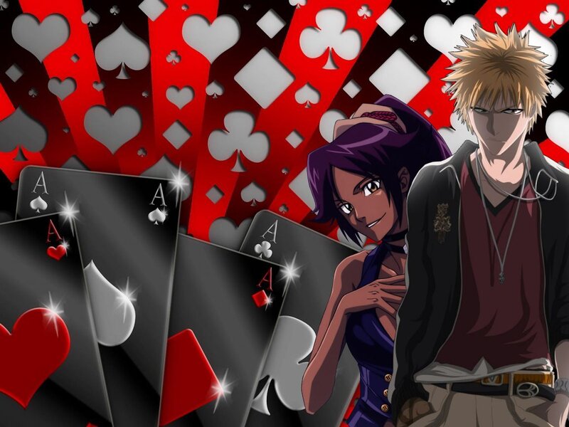 Anime Characters with Cards — Red, Dramatic
