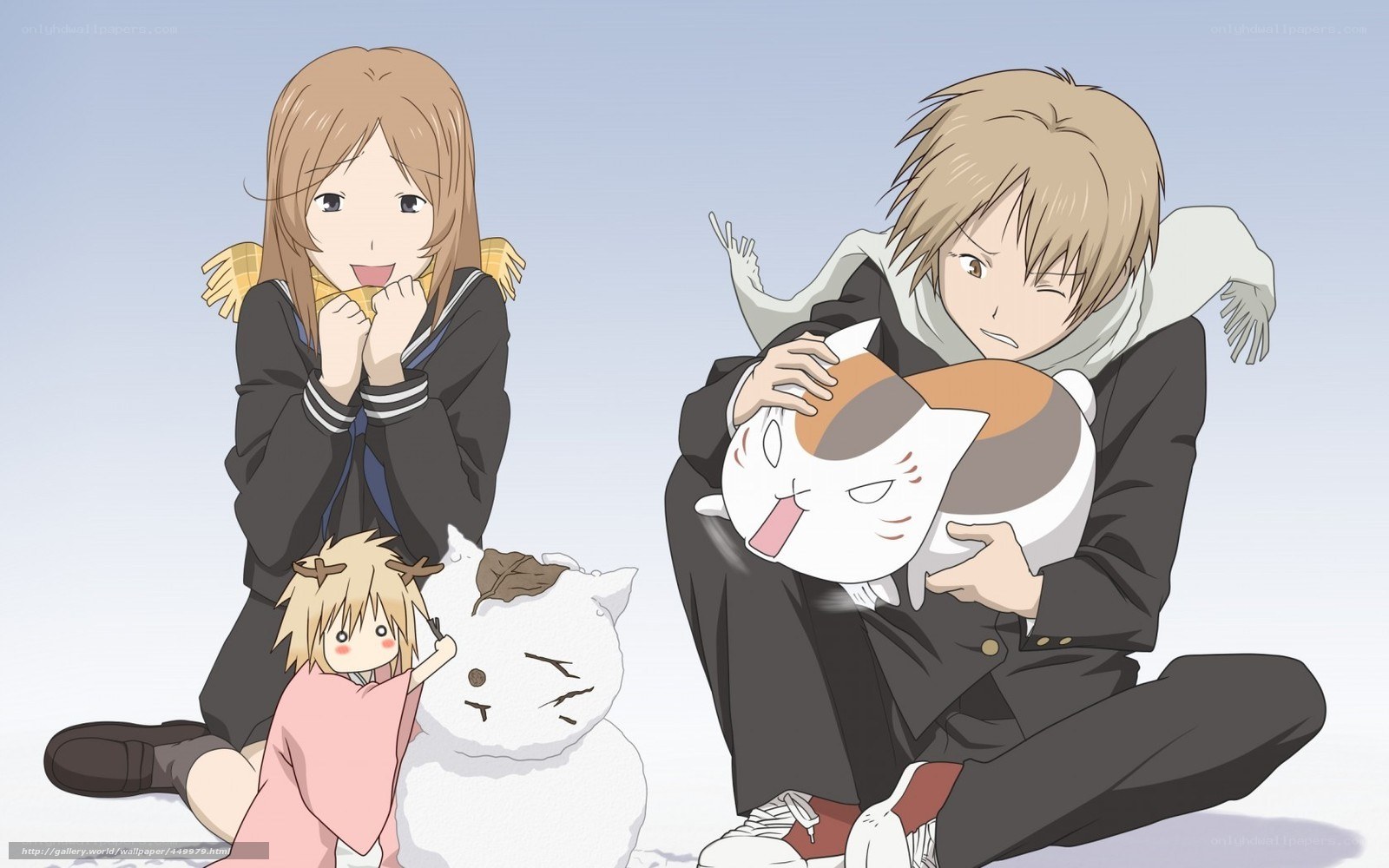 Anime characters with cat and snowman
