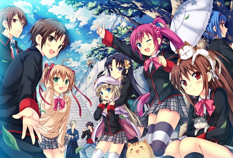 Anime Characters with Cats — Blue, Cheerful, Afternoon
