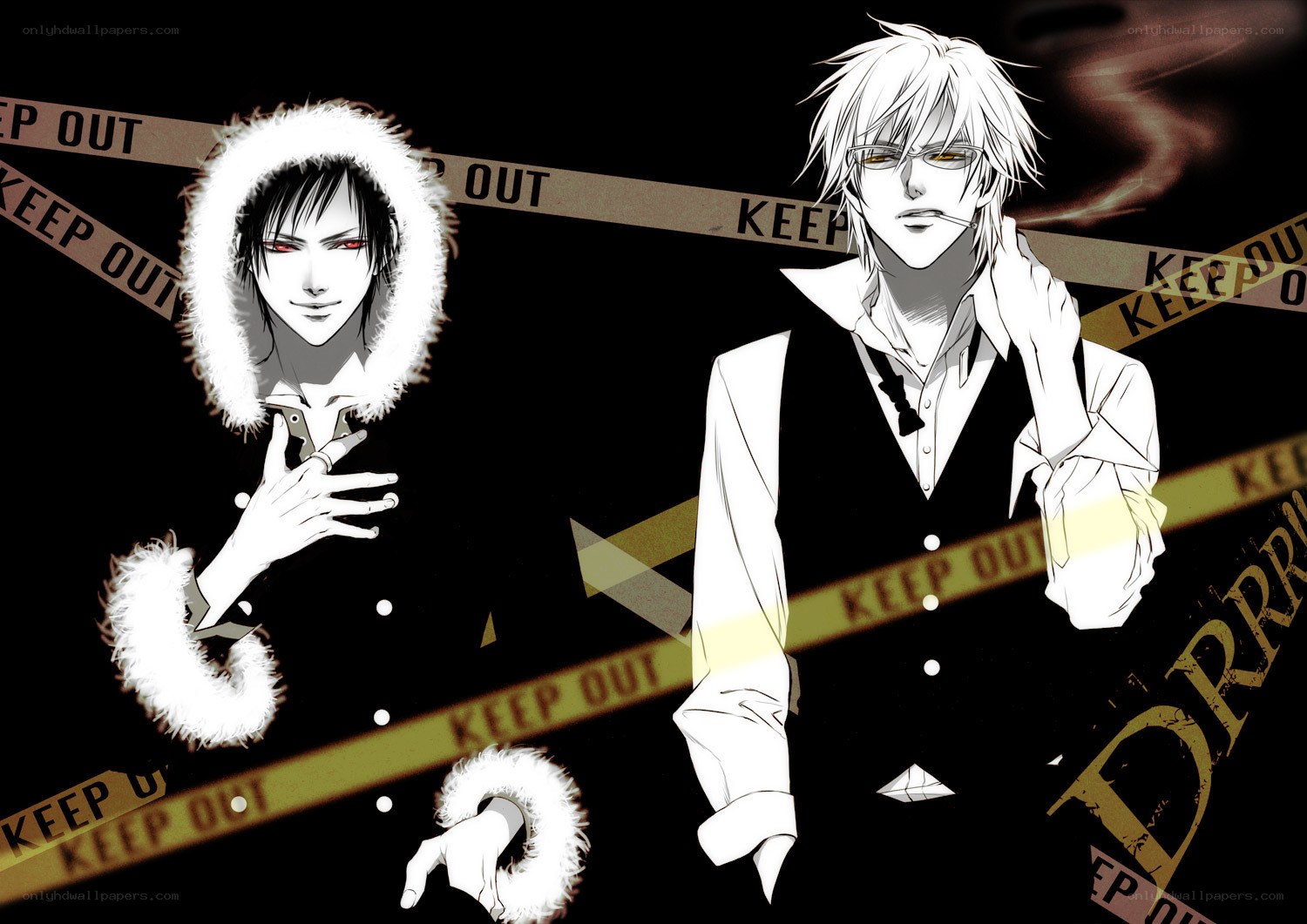 Anime characters with caution tape