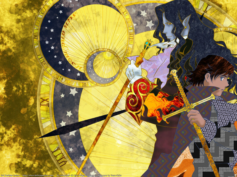 Anime characters with celestial background