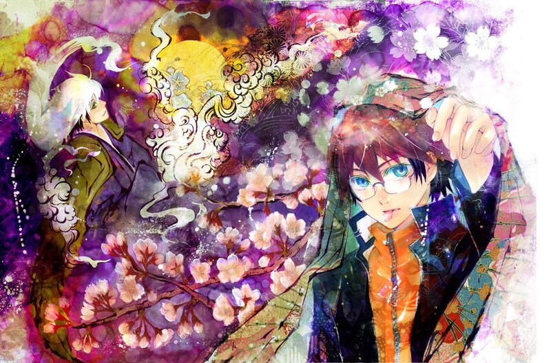 anime characters with cherry blossoms