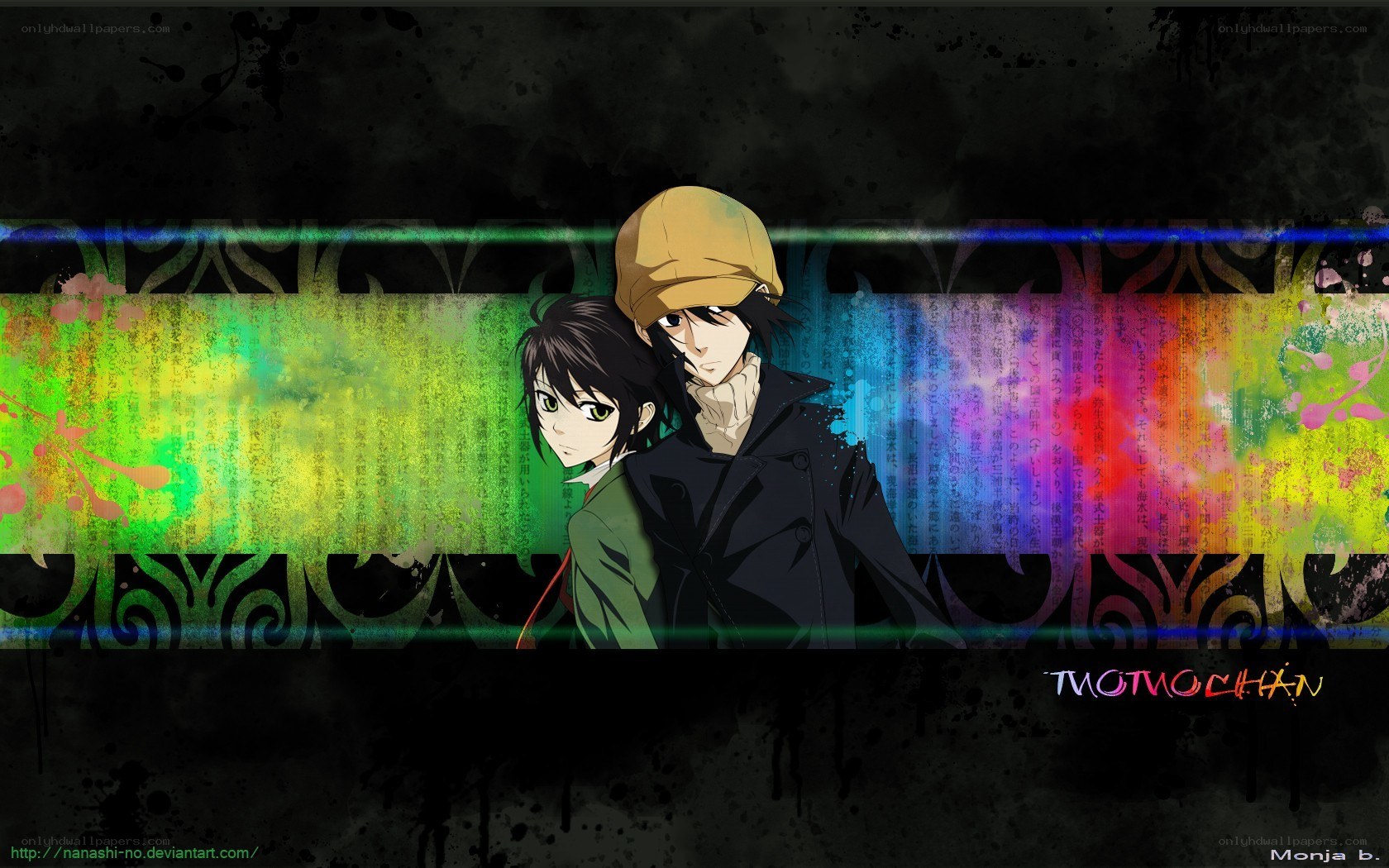 anime characters with colorful background