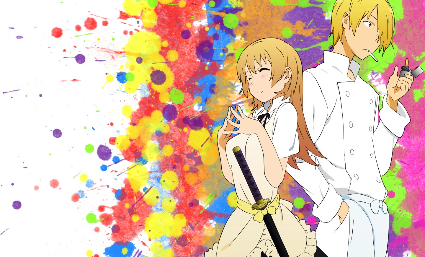 anime characters with colorful background