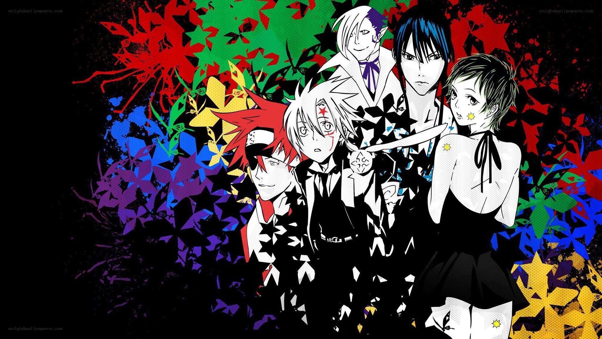 anime characters with colorful background